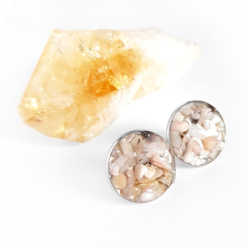 Kolczyki sztyfty maxi różowy opal w żywicy stal chirurgiczna Sparkles pink