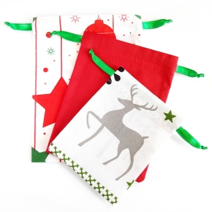 Zestaw 3 woreczków bawełnianych Wzór świąteczny nr 5