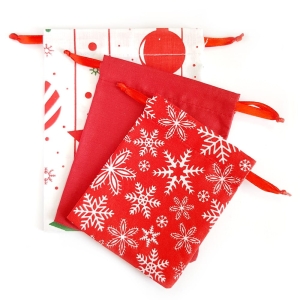 Zestaw 3 woreczków bawełnianych Wzór świąteczny nr 7