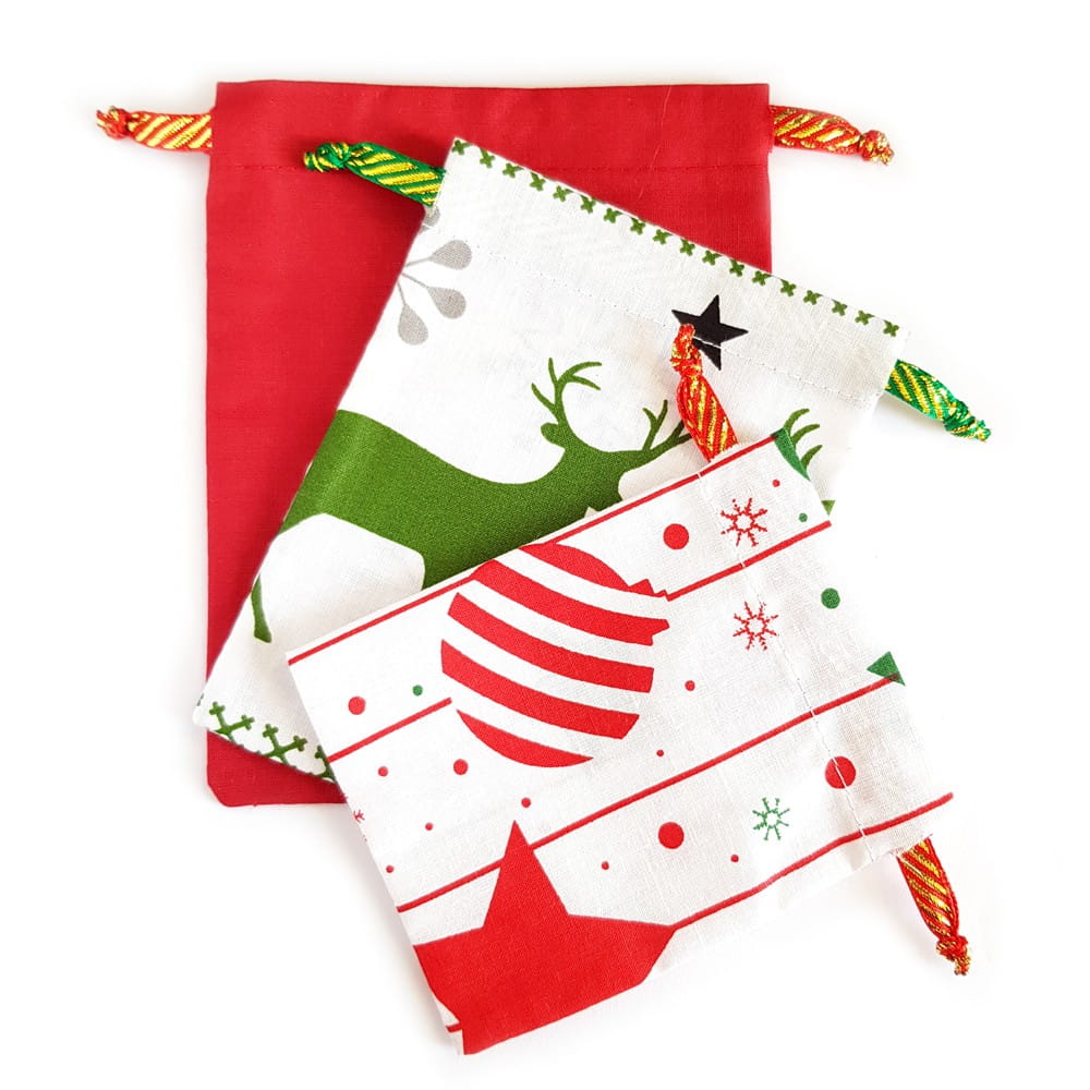 Zestaw 3 woreczków bawełnianych Wzór świąteczny nr 9