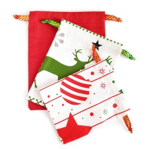 Zestaw 3 woreczków bawełnianych Wzór świąteczny nr 9