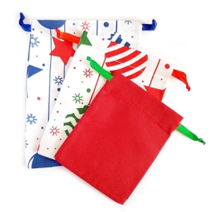 Zestaw 3 woreczków bawełnianych Wzór świąteczny nr 10