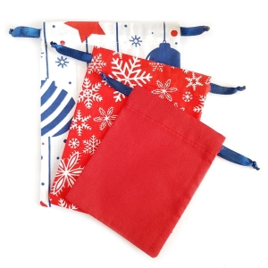 Zestaw 3 woreczków bawełnianych Wzór świąteczny nr 12