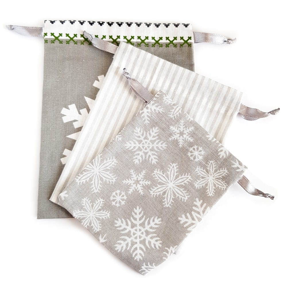 Zestaw 3 woreczków bawełnianych Wzór świąteczny nr 13