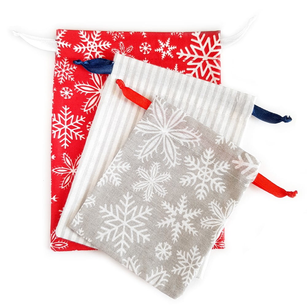 Zestaw 3 woreczków bawełnianych Wzór świąteczny nr 14
