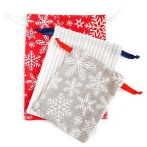 Zestaw 3 woreczków bawełnianych Wzór świąteczny nr 14