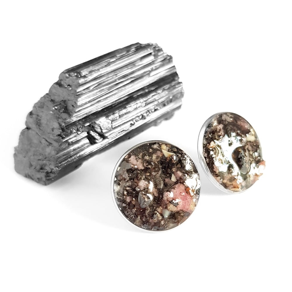 Kolczyki sztyfty maxi rodonit w żywicy stal chirurgiczna Sparkles rhodonite