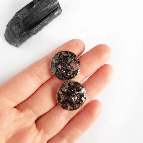 Kolczyki sztyfty maxi rodonit w żywicy stal chirurgiczna Sparkles rhodonite