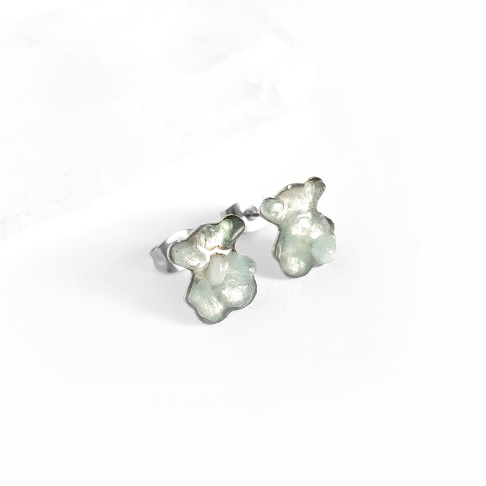 Kolczyki sztyfty misie akwamaryn w żywicy stal chirurgiczna Sparkles aquamarine