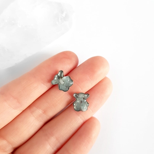 Kolczyki sztyfty misie akwamaryn w żywicy stal chirurgiczna Sparkles aquamarine