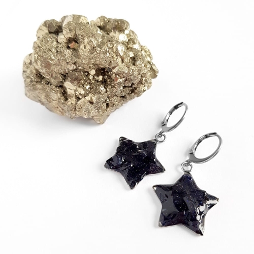 Kolczyki wiszące gwiazdki noc kairu w żywicy stal chirurgiczna Sparkles stars