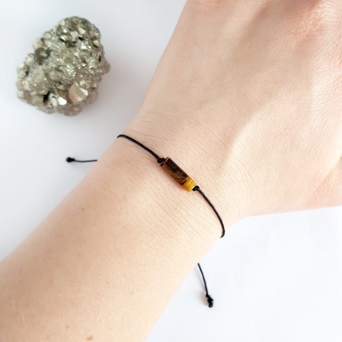 Bransoletka tygrysie oko patyczek na czarnym sznurku Brown stick