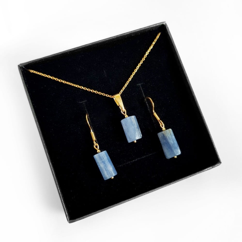 Zestaw biżuterii - kolczyki i naszyjnik - kyanit i pozłacane srebro p.925