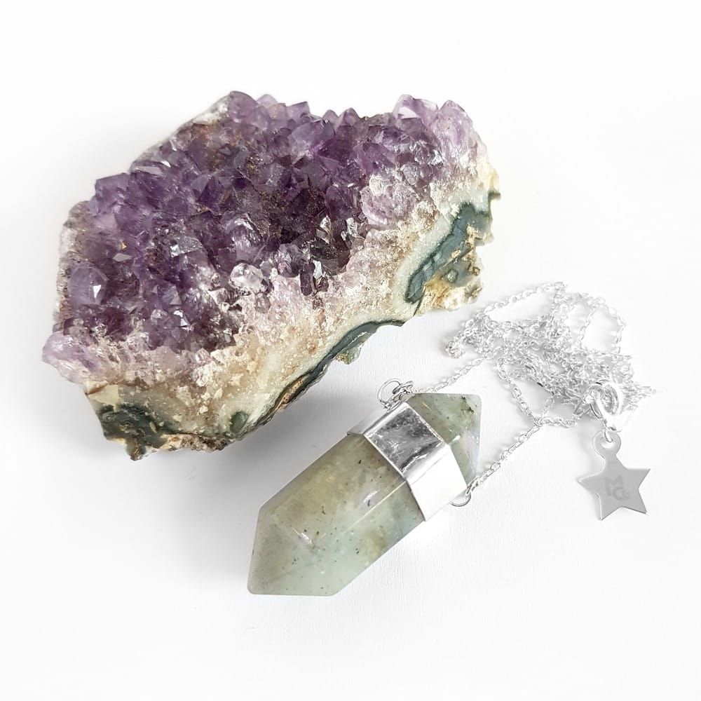 Naszyjnik labradoryt sopel na łańcuszku srebro p.925