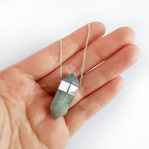 Naszyjnik labradoryt sopel na łańcuszku srebro p.925