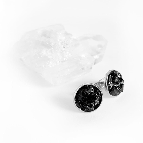 Kolczyki midi sztyfty czarny turmalin w żywicy stal chirurgiczna Sparkles black