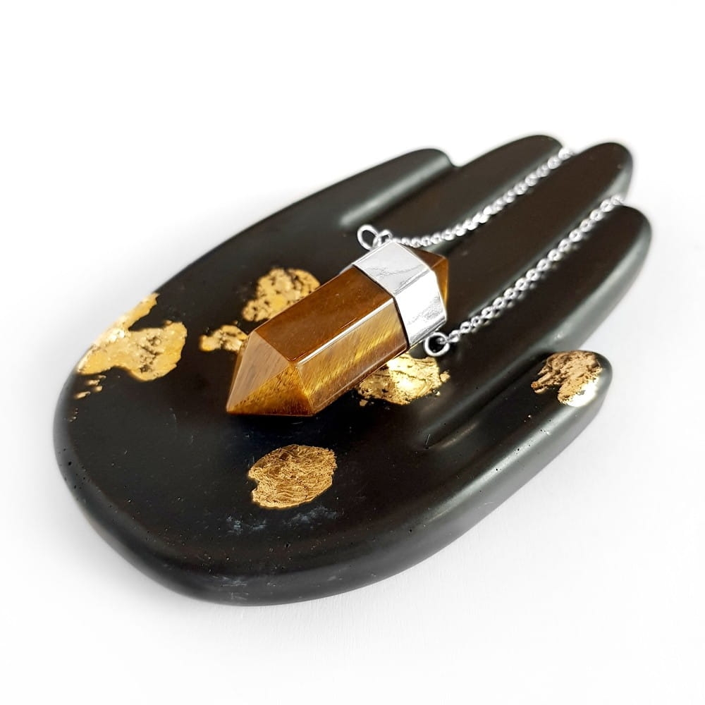 Naszyjnik tygrysie oko sopel na łańcuszku srebro p.925