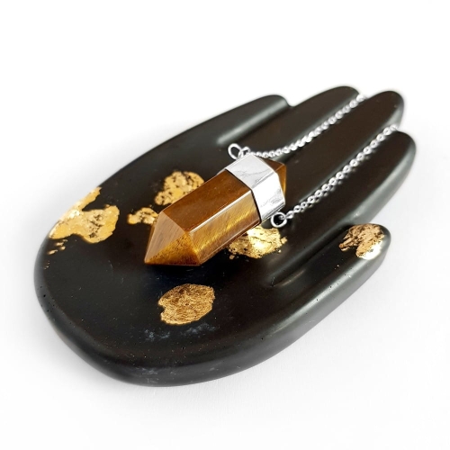 Naszyjnik tygrysie oko sopel na łańcuszku srebro p.925