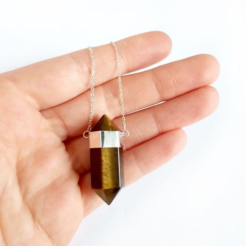 Naszyjnik tygrysie oko sopel na łańcuszku srebro p.925