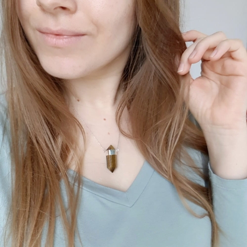 Naszyjnik tygrysie oko sopel na łańcuszku srebro p.925