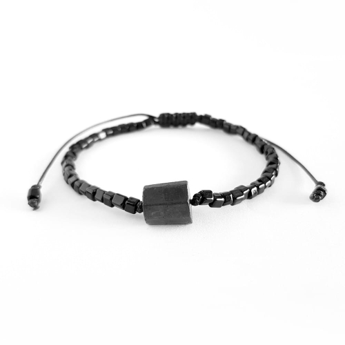 Męska bransoletka na sznurku szungit Little shungite cylinder polished black