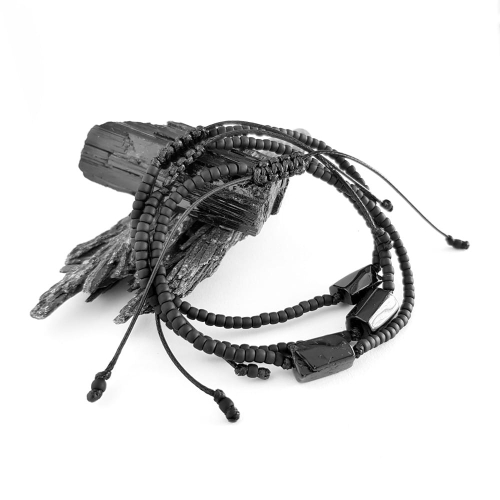 Męska bransoletka na sznurku czarny turmalin polerowany Little black cylinder matte black
