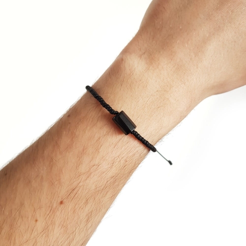 Męska bransoletka na sznurku czarny turmalin polerowany Little black cylinder matte black