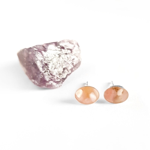 Kolczyki sztyfty owale różowy opal w żywicy srebro p.925 Sparkles pink