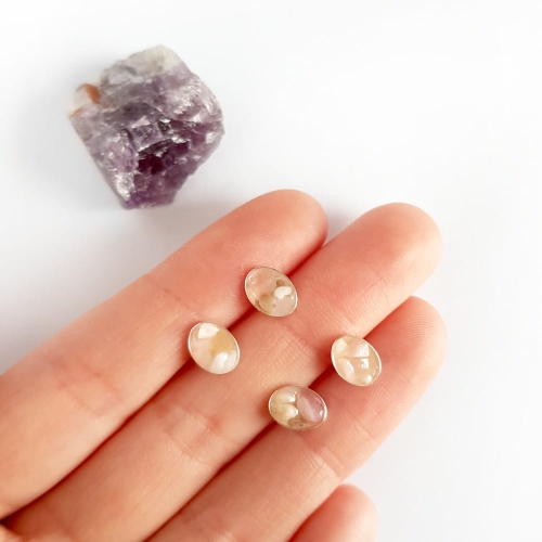 Kolczyki sztyfty owale różowy opal w żywicy srebro p.925 Sparkles pink