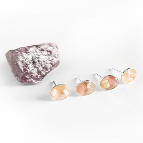 Kolczyki sztyfty owale różowy opal w żywicy srebro p.925 Sparkles pink