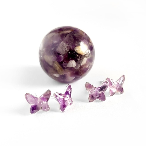 Kolczyki sztyfty motylki ametyst w żywicy srebro p.925 Sparkles amethyst