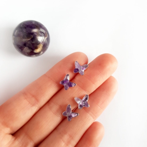 Kolczyki sztyfty motylki ametyst w żywicy srebro p.925 Sparkles amethyst