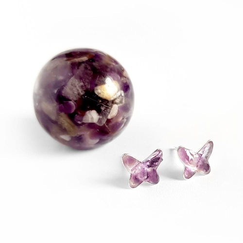 Kolczyki sztyfty motylki ametyst w żywicy srebro p.925 Sparkles amethyst