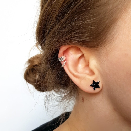 Kolczyki sztyfty gwiazdki czarny turmalin w żywicy srebro p.925 Sparkles black